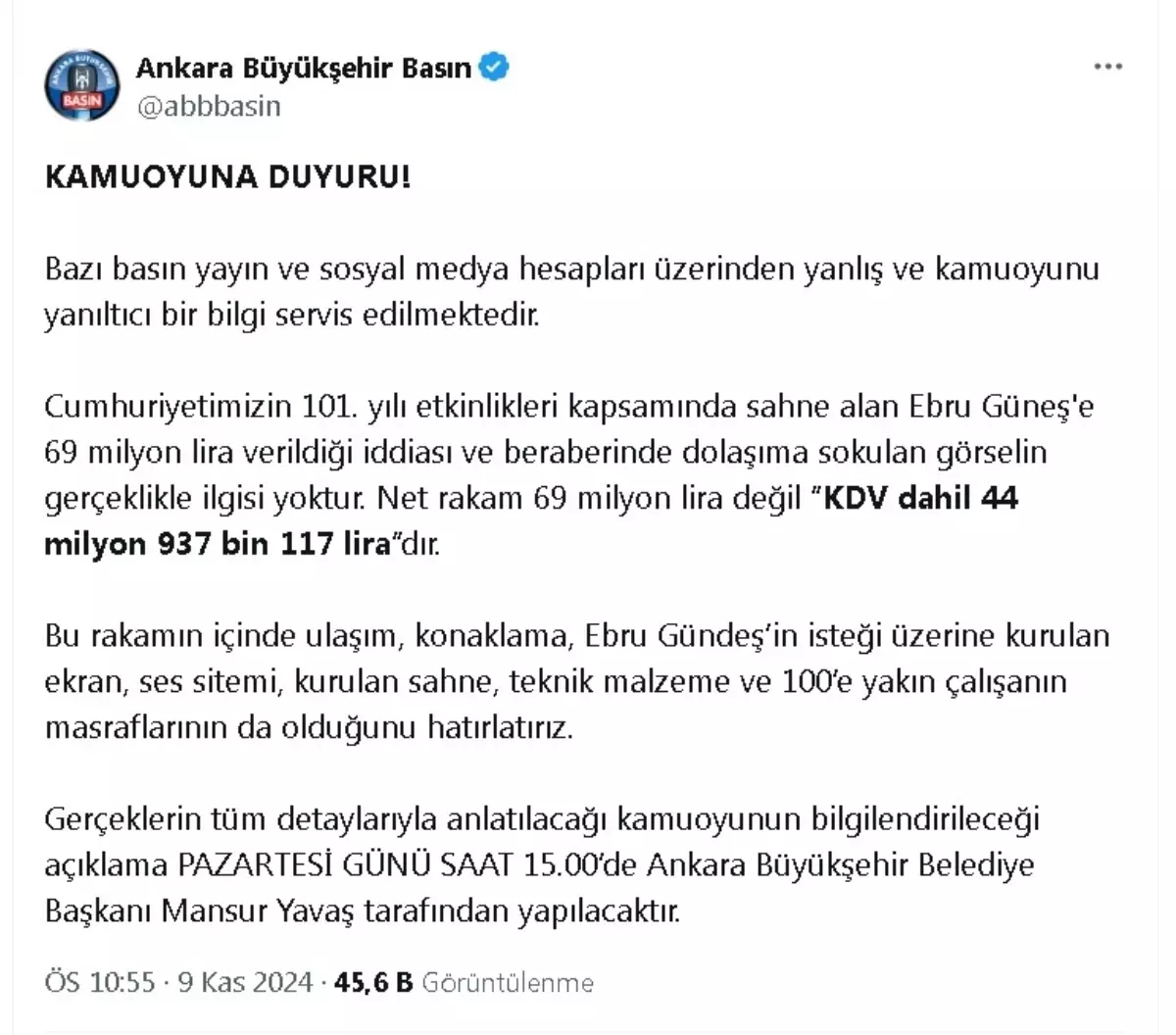 Ebru Güneş’e 69 Milyon Lira İddiası Yalanlandı